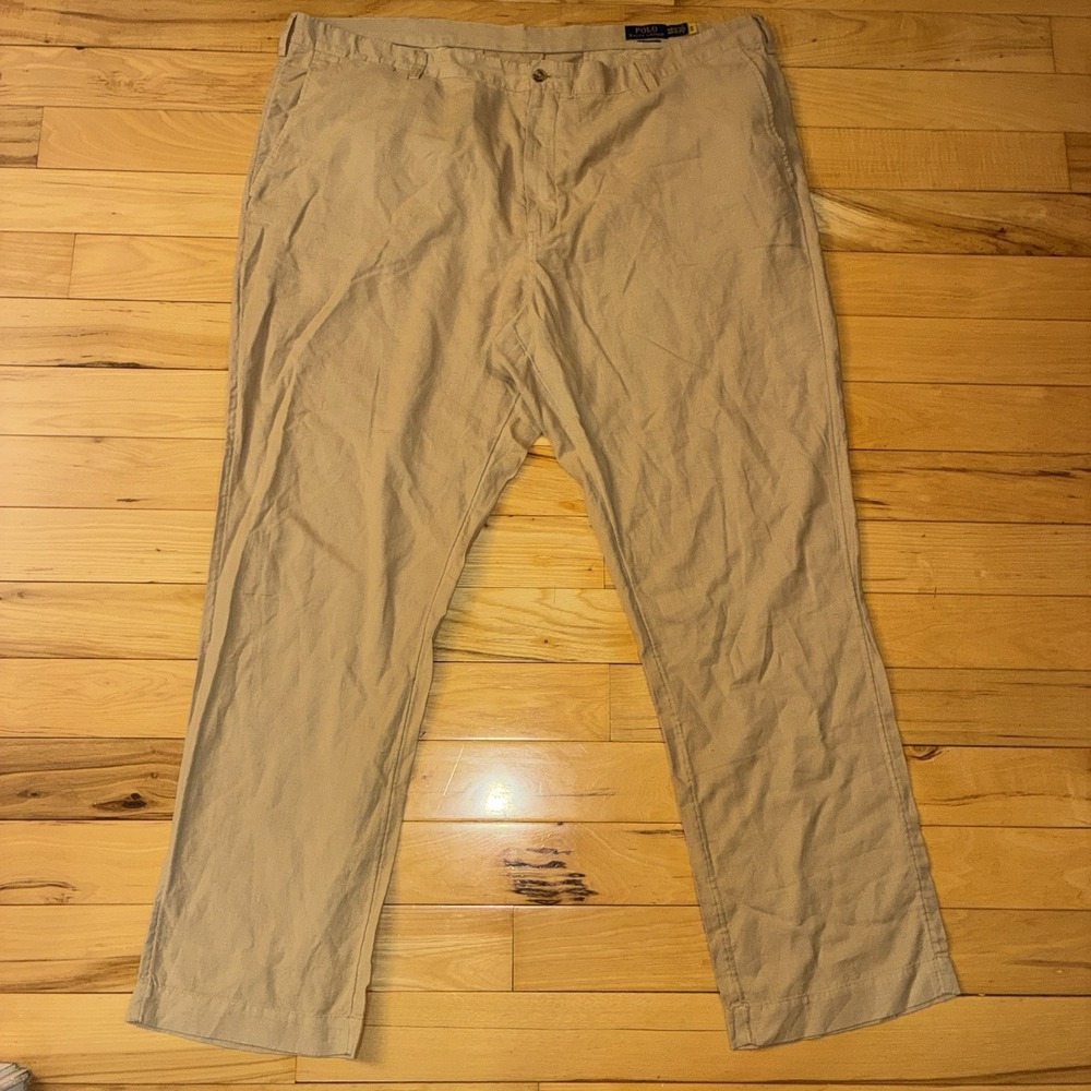 Polo Ralph Lauren 46X32 Linen Blend Tan Dress Pants Flat Front Men's 46B Beach